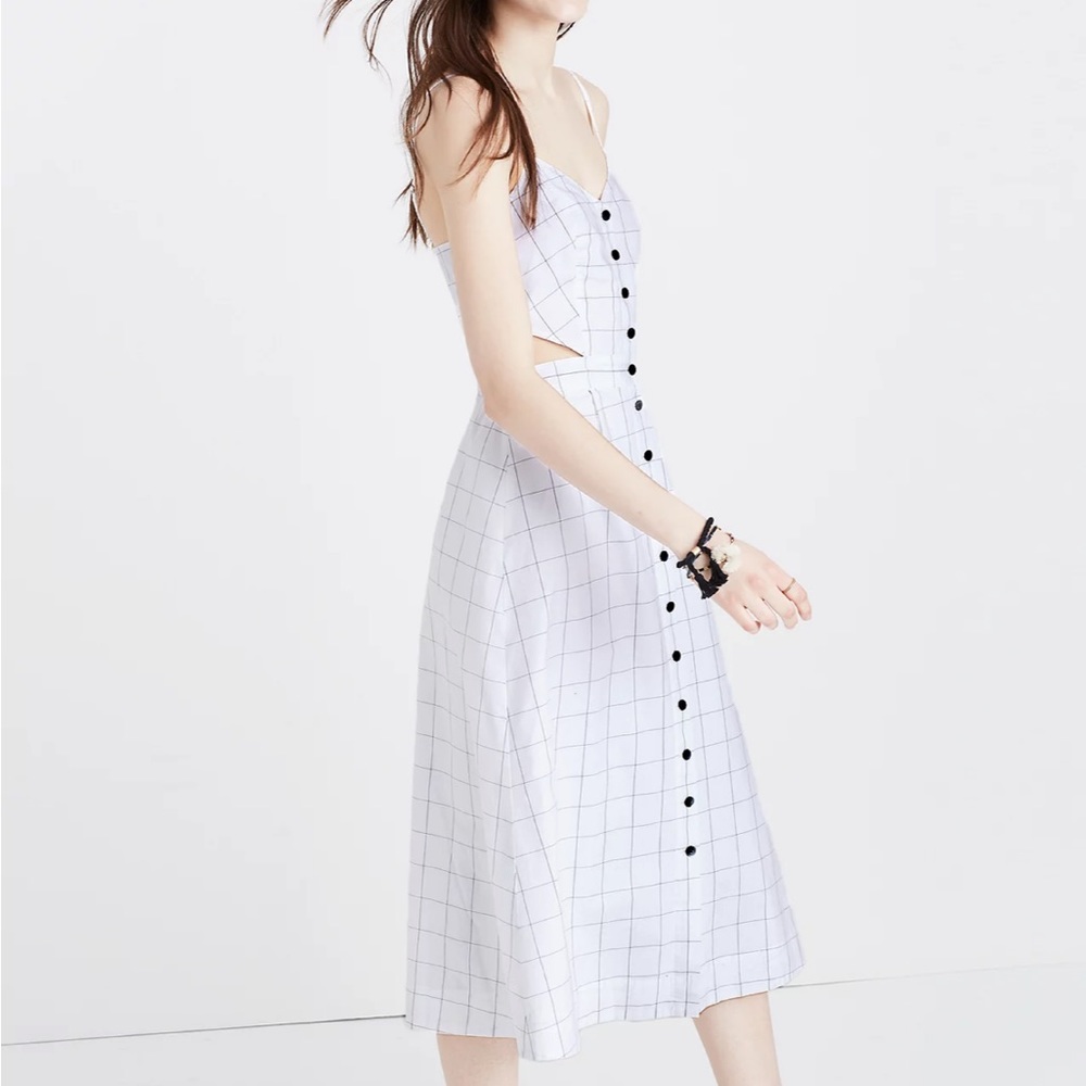 Madewell Windowpane Cut-Out Cami Midi Dress Size 10
